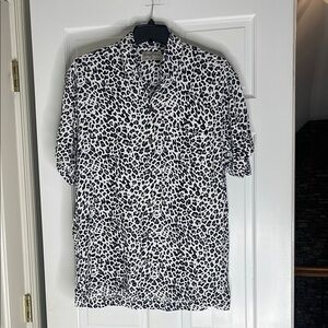 Kenny Flowers Black and White Leopard Print Casual Button-Down Shirt